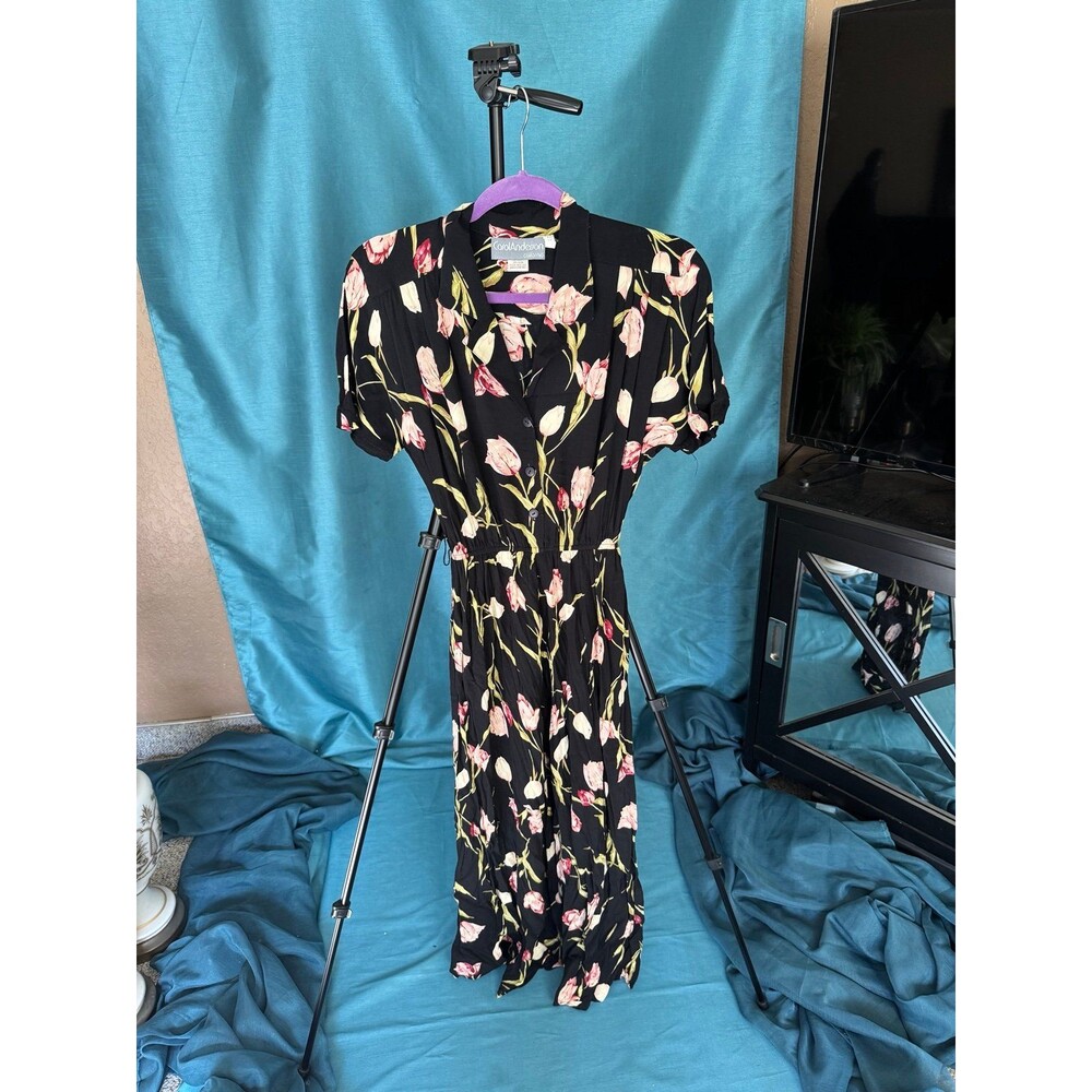 Vintage Carol Anderson California Tulip Floral Midi Dress Made in USA